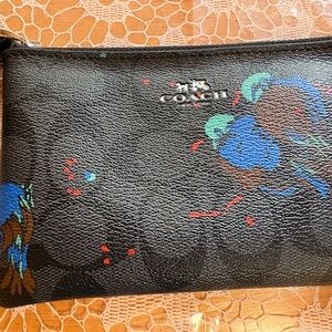 Coach wrist zipper bag black with birds